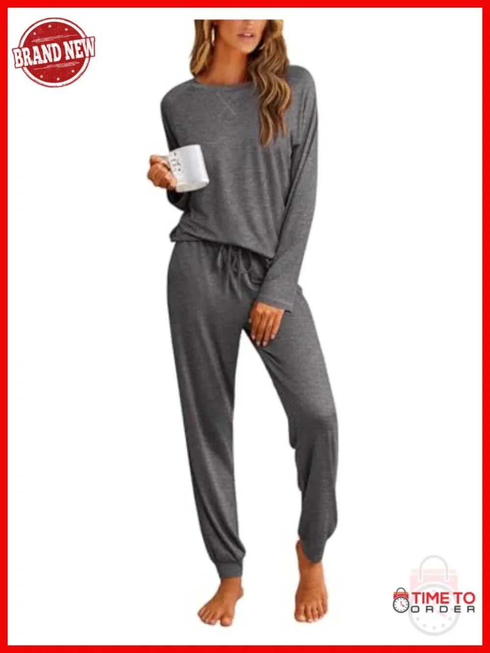 Women's Long Sleeve Pajama Set with Jogger Pants - 2 Piece Sleepwear Soft Comfy